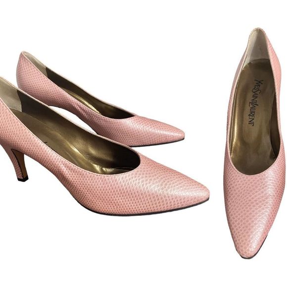 Vintage YSL Pink Karung Textured Leather Pointed Toe Pumps Size 9N - Picture 1 of 7